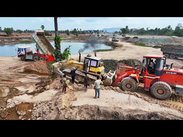 EP2 Good Job Operator Massive New Project Pond Filling Up By Dozer KOMATSU D60P, Wheel Loader