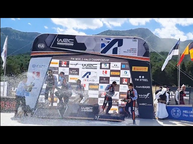 WRC Acropolis Rally Greece 2022 champagne TV podium after Power Stage