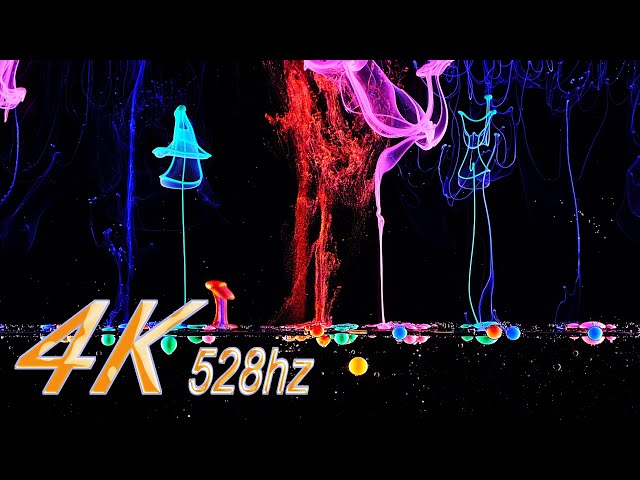 【4K】Ink in Motion ＆ 528Hz Solfeggio Music / インクドロップ 「水花火」528Hz ソルフェジオBGM