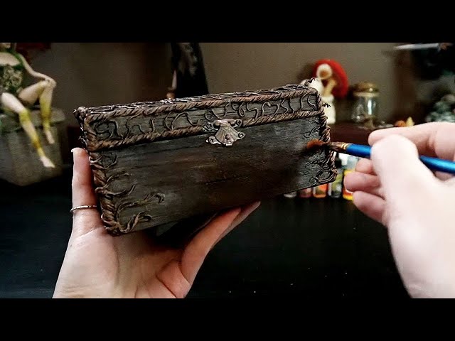 Decorating simple plywood chest with polymer clay
