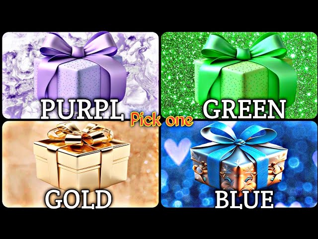choose your gift 🎁#chooseyourgift #quiz #gift #4giftbox #green #purple #pink #gold   Elise Un regalo