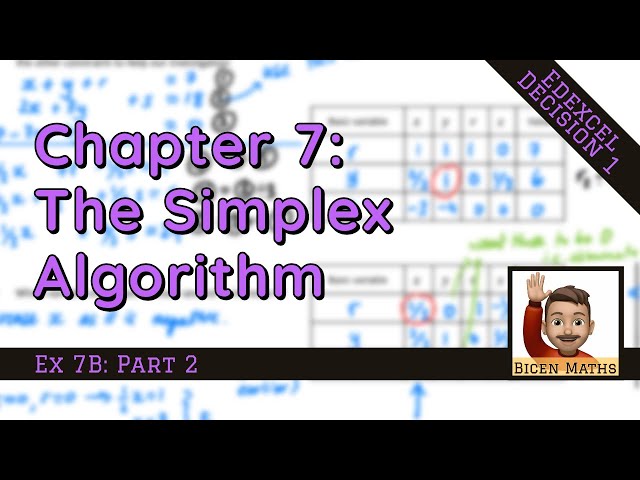 Simplex Algorithm 3 • Algebraic & Tableau methods • D1 Ex7B • 💻