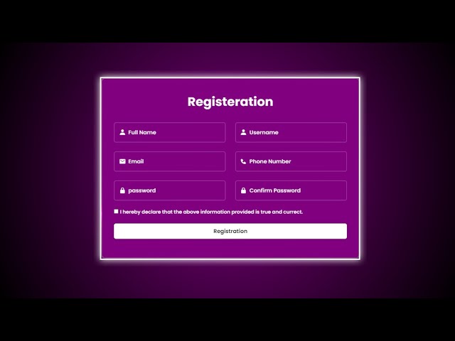 Registration form using html and css | responsive registration form in html & css |