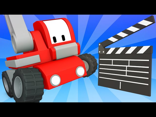 Tiny Trucks - Filming a movie  - Kids Animation with Street Vehicles Bulldozer, Excavator & Crane