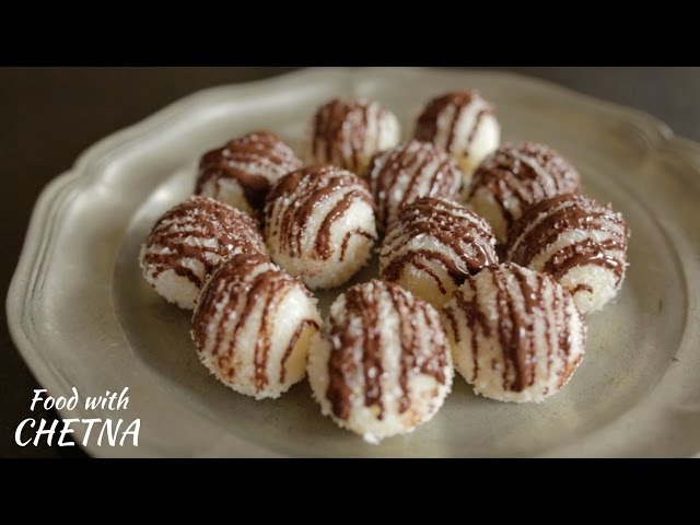 Coconut Ladoos topped with Chocolate, Gluten free Indian sweets! - Food with Chetna