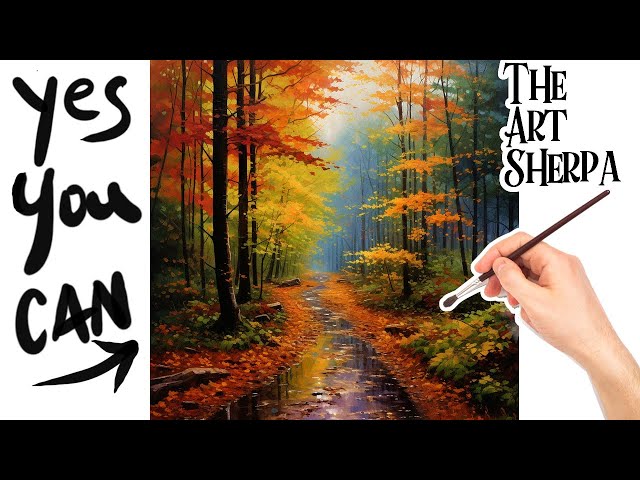 Autumn Landscape path in the Rain 🌟🎨 How to paint acrylics