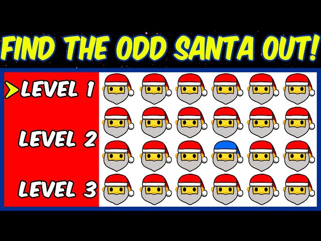 Can you Find the Odd Santa out? Festive Season Brain Games | 3 Levels Adventure Mode