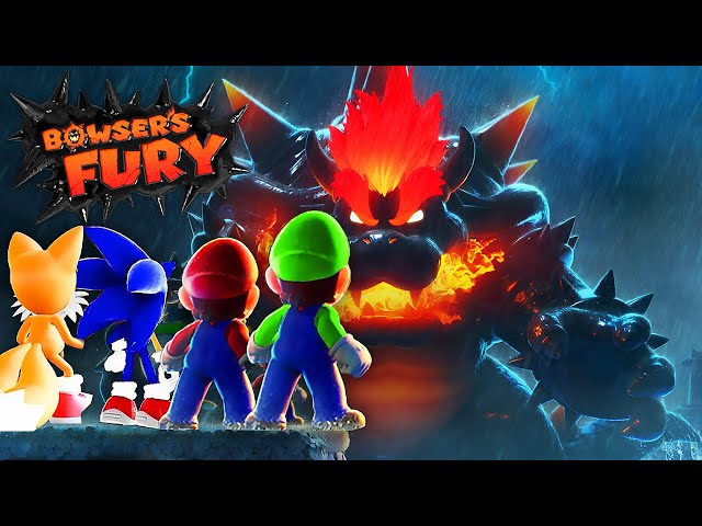 Bowser's Fury: Mario vs Luigi vs Sonic vs Tails - Full Game Walkthrough (4-Player Splitscreen Race)