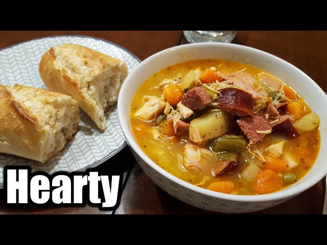 Hearty Chicken and Sausage Soup with Crusty Bread