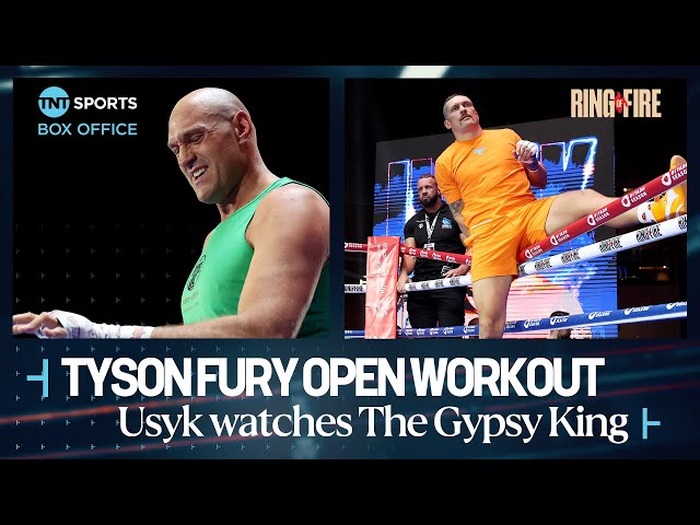 "Bad boys bad boys whatcha gonna do" 😂 - HILARIOUS Oleksandr Usyk WATCHES Tyson Fury open workout 🇸🇦