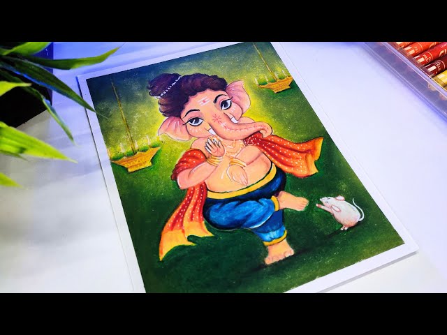 Ganesh Ji Drawing with Oil Pastel Step by Step | Poila Baisakh Bengali Nababarsha Drawing | #34