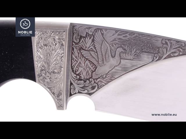 Noblie hunting knife. Handmade, engraving. Bohler steel, ebony, tithanium.
