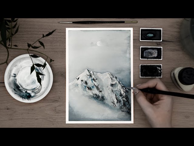 Easy Watercolor Misty Winter Mountain ★ Watercolor Tutorial For Beginners
