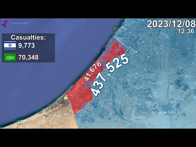Israel-Hamas War: Every Day to 2024 Mapped using Google Earth