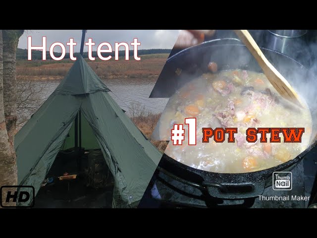 Wild Camping and cooking a one-pot stew at Clatteringshaws Loch, Teepee Hot Tent and Cozy Wood Stove