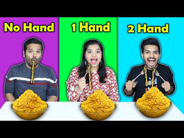 No Hand Vs one Hand vs Two Hand Eating Challenge | Hungry Birds
