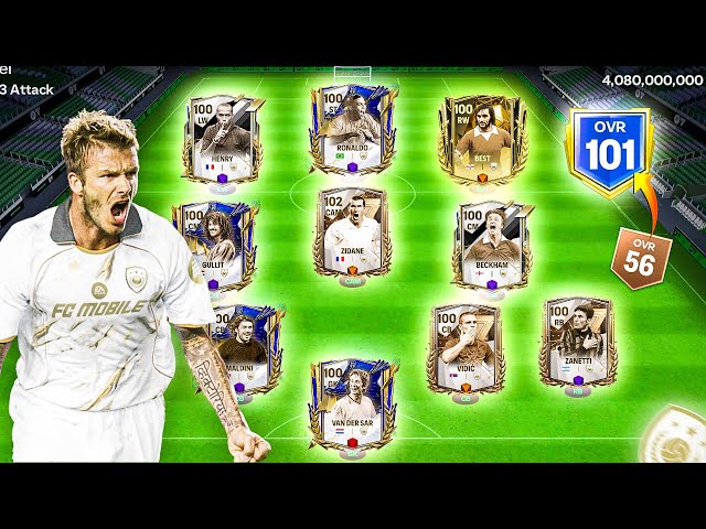 My Team Upgrade 54 To 101 OVR!! Full Legendary Icons Team!! Zidane, Beckham, R9!! FC Mobile