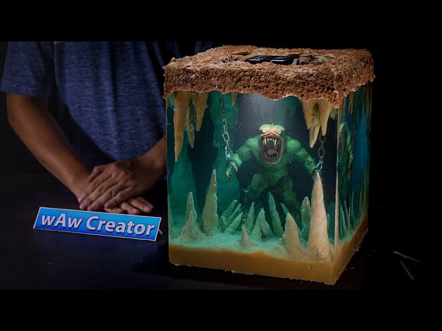 Green Monster Imprisoned In a Flooded Cave/ Diorama / Resin Art