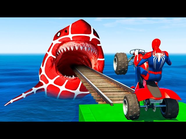 GTA V Spiderman | Stunt Car Racing Challenge By Heroes and Friends With Amazing Car Planes and Boats