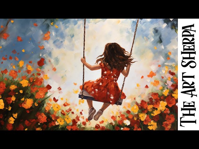 Back to School Autumn Girl on a Swing 🌟🎨 How to paint acrylics for beginners: Paint Night at Home