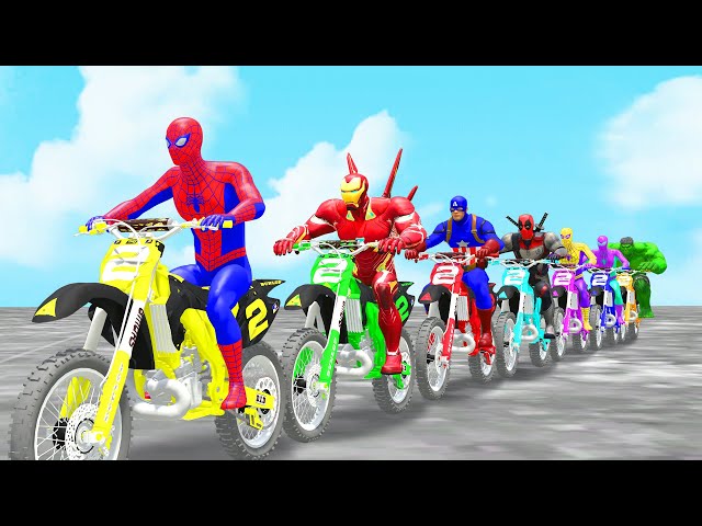 Spiderman Superheroes& 5 Color Spider vs Thor Driving Motorbike fight soldier Squid game|King Spider