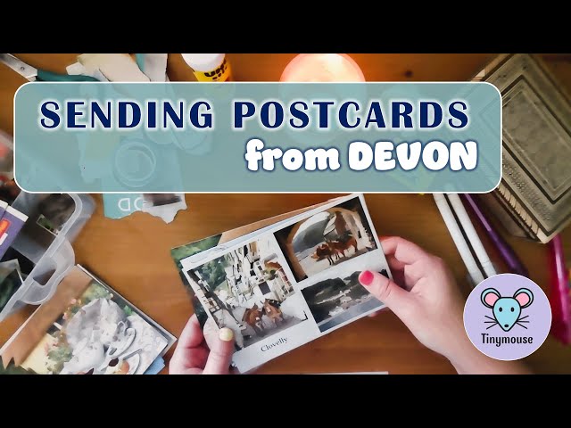 Writing Postcards from Devon, England.  Sending Postcrossing Postcards, international happy mail.