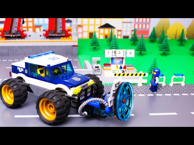 LEGO Cars and Trucks Experemental Garbage truck, police car and bulldozer racing car Video for Kids