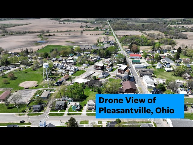 Drone views of Pleasantville, Ohio in Fairfield County