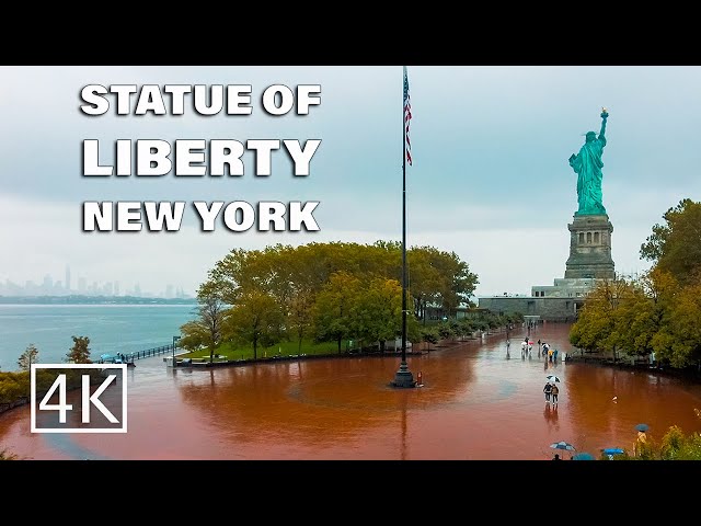 [4K] Statue of Liberty - New York City - Walking Tour on a Rainy Day