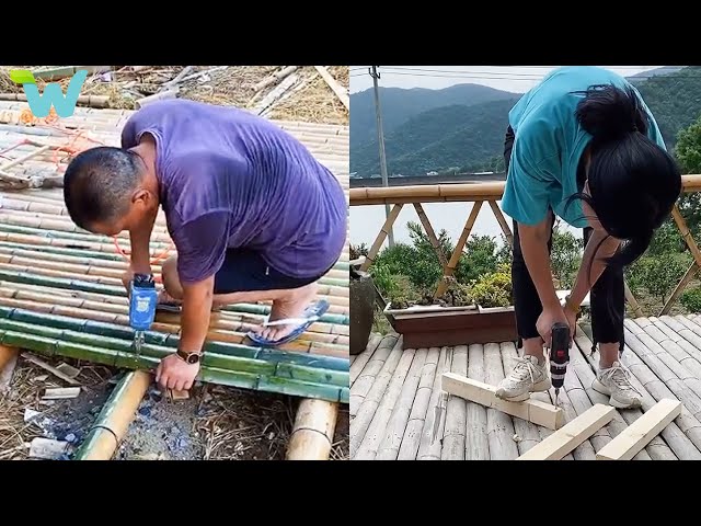 Beautiful girl is building with bamboo house and the garden | WU Vlog ▶ 56