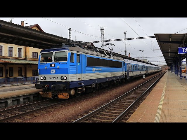Fast train Praha - Ceske Velenice departing at Tabor station