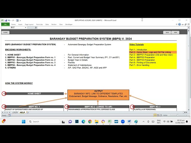 Part 2 of 7 Barangay Budget Preparation System v 2024- Home sheet, Logo and Linking Old version