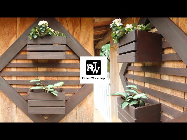 Porta macetas de madera colgante | Jardín vertical