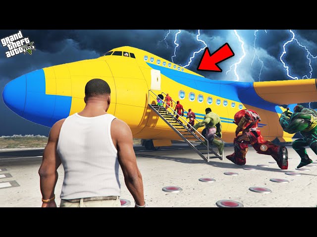 GTA 5 : Franklin First Plane Experience With All Avengers in GTA 5 ! (GTA 5 mods)