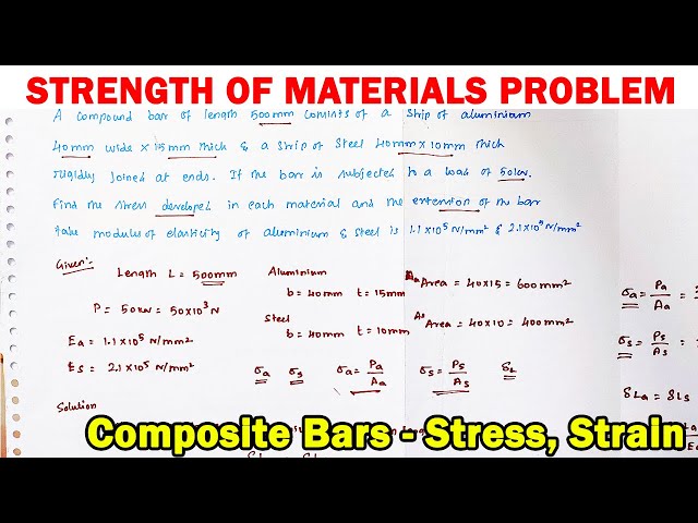 Mechanics of solids solved problem | stress, strain, elongation problems | composite bars stresses