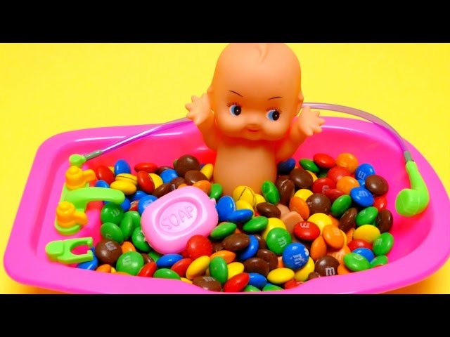 Baby Doll M&M's - Bathtime with Chocolate Candy Bath Playing