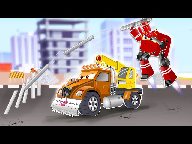 Supercar Rikki and Police Car Stops the Giant Monster Truck from destroying the City🚚