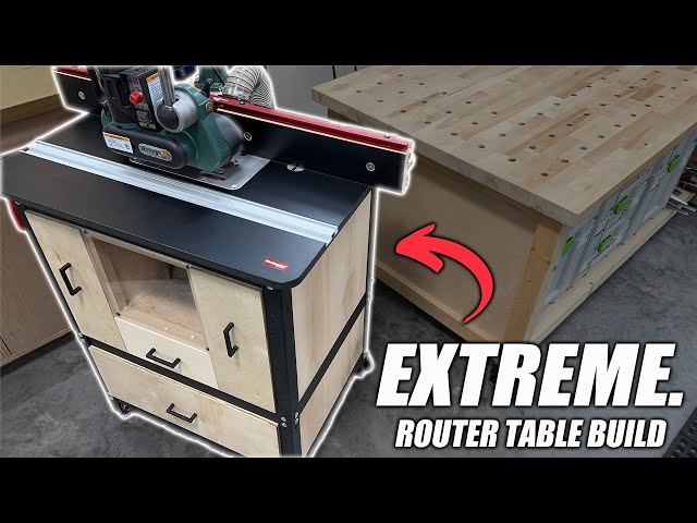 The most EXTREME Router Table Build / Bit Storage, Dust Collection, Power Feeder, and More!