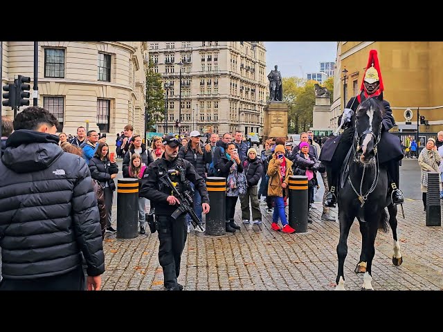 UNHAPPY Horse tries to THROW The King's Guard in the box - trooper shows who is the boss!