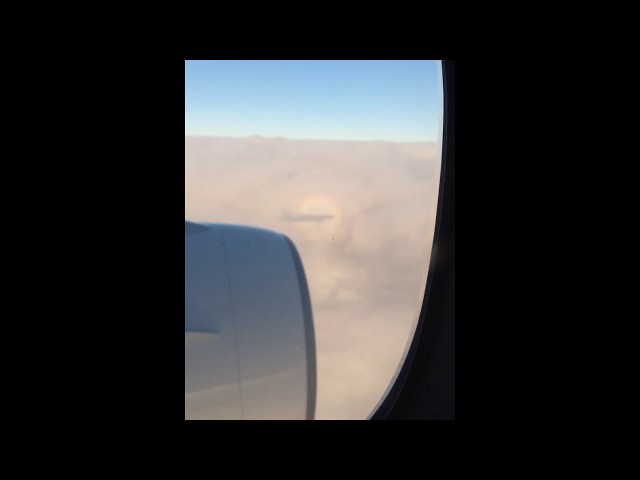Boeing 777 Sees Own Shadow on the Clouds