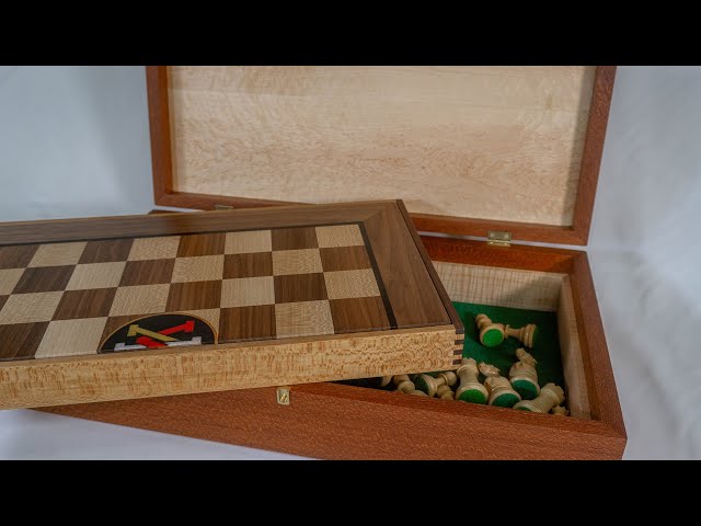 Exquisite Folding Chess Board in a Leopardwood Box