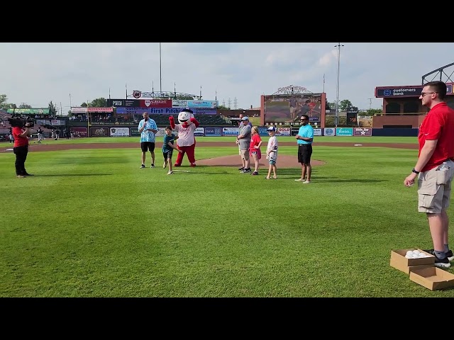 Holly on her 9th birthday getting to throw the first pitch at the Reading Phillies.