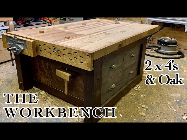 Woodworking Workbench & pop-up bench dogs made from 2x4’s & oak.