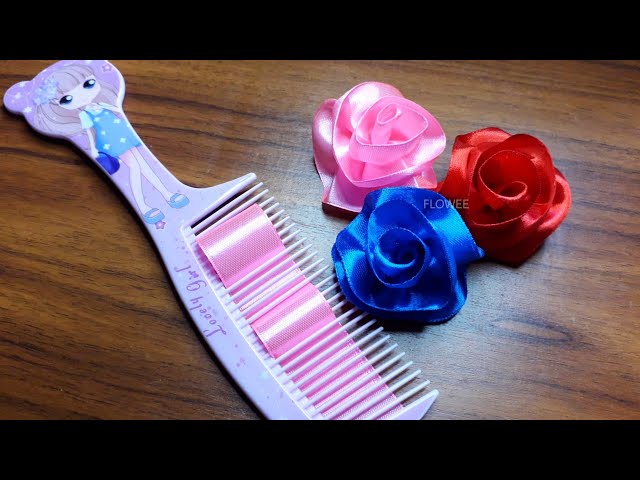 Amazing ribbon flower trick : how to make Ribbon Roses easy with hair comb - DIY
