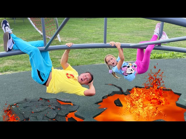 Sofia and Max are having fun playing on the playground with Dad