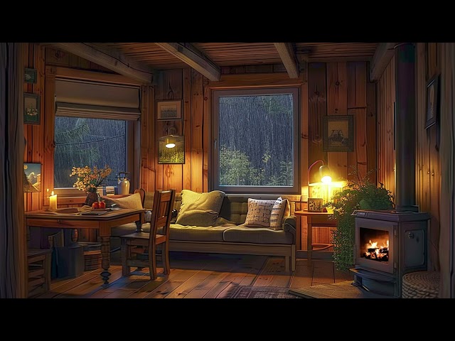 Mountain Air And Heavy Rain For Sleeping | Rain Sounds And Crackling Fireplace for Relief Anxiety