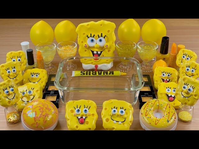SpongeBob w CLAY★Mixing Makeup Eyeshadow Glitter into SLIME★ASMR★Satisfying Slime Video#080