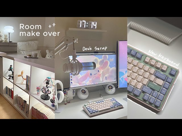 aesthetic & cozy room makeover💕 | gaming desk setup, unboxing a new keyboard 🖥️🎧