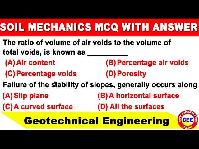 MCQ's for Soil Mechanics, foundation engineering mcq | GATE | RRB-JE | SSC-JE, AE exam preparation