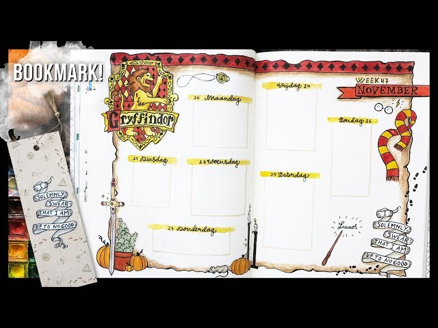 Bullet Journal - Harry Potter Gryffindor weekly + BOOKMARK || TristArtist